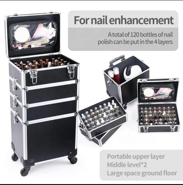 Deluxe 4-Layer Nail Polish Organizer Cart with Secure Lock and Extra Wheel – Professional Mobile Salon Storage with 120 Bottle Capacity and 1-Year Warranty