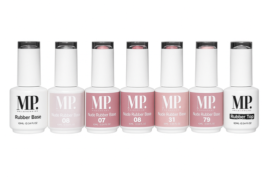 ailMeperiod Nude Rubber Base Collection featuring shades 07, 08, 31, and 79 — professional flexible gel base for structured manicures and healthy nails